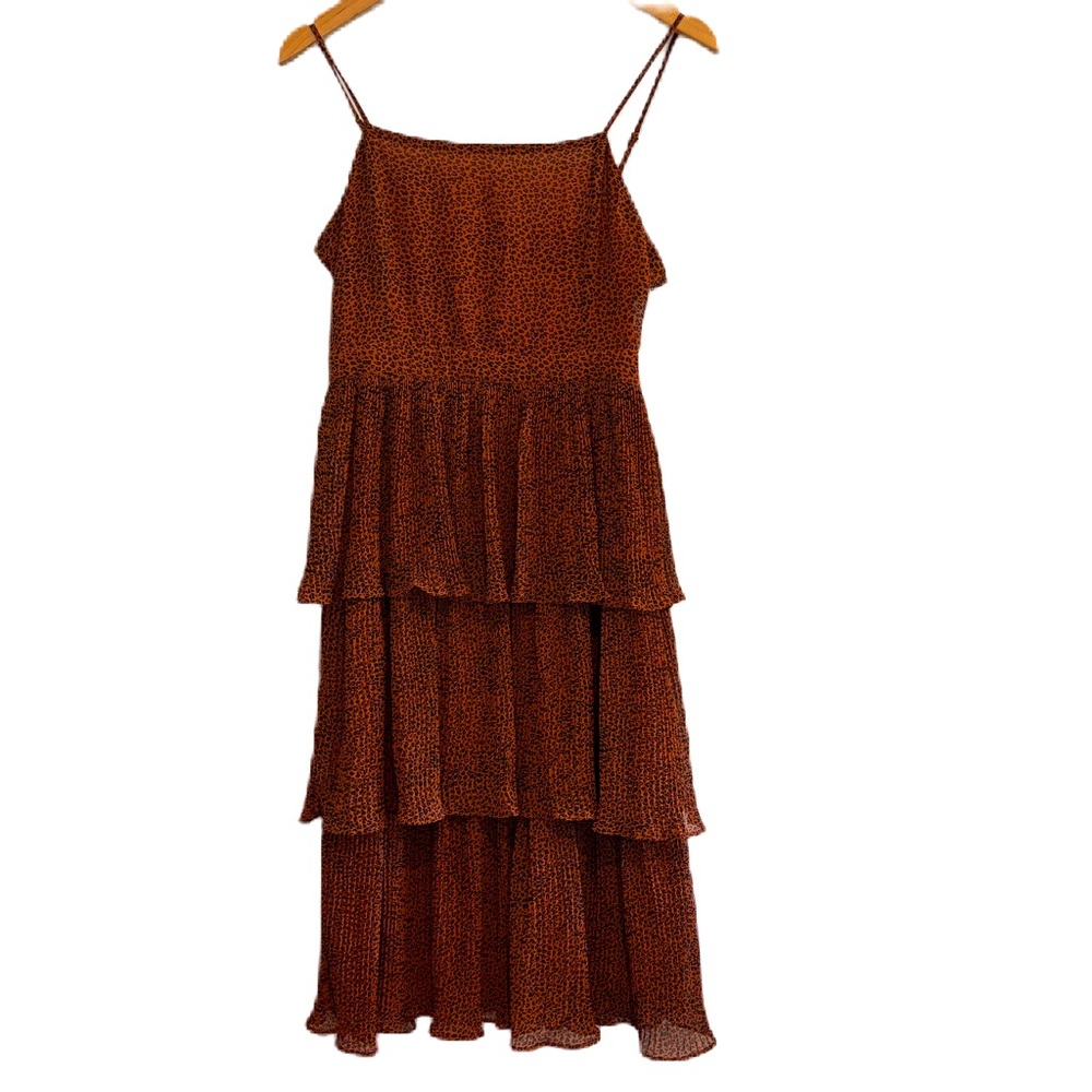 TCEC Animal Print Tiered Square Neckline Midi Dress Size Large